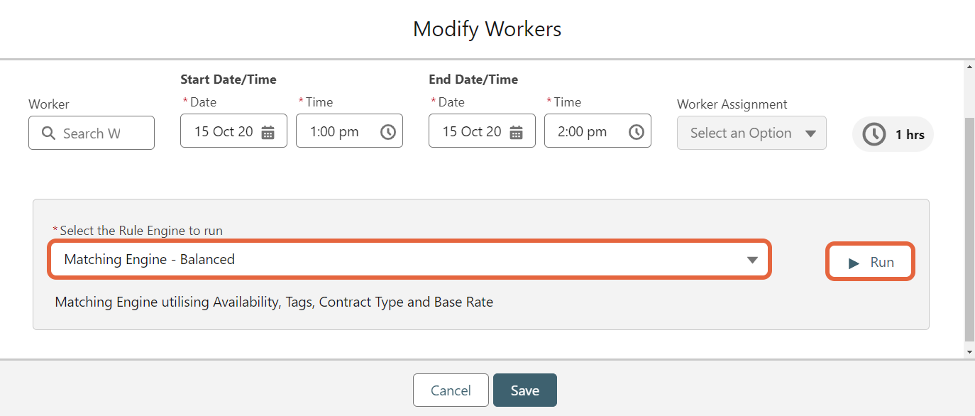 Modify workers rules engine list and Run button