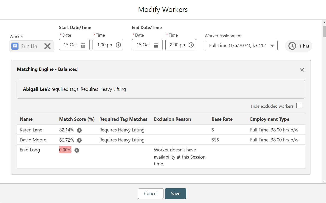 Modify worker showing assigned worker