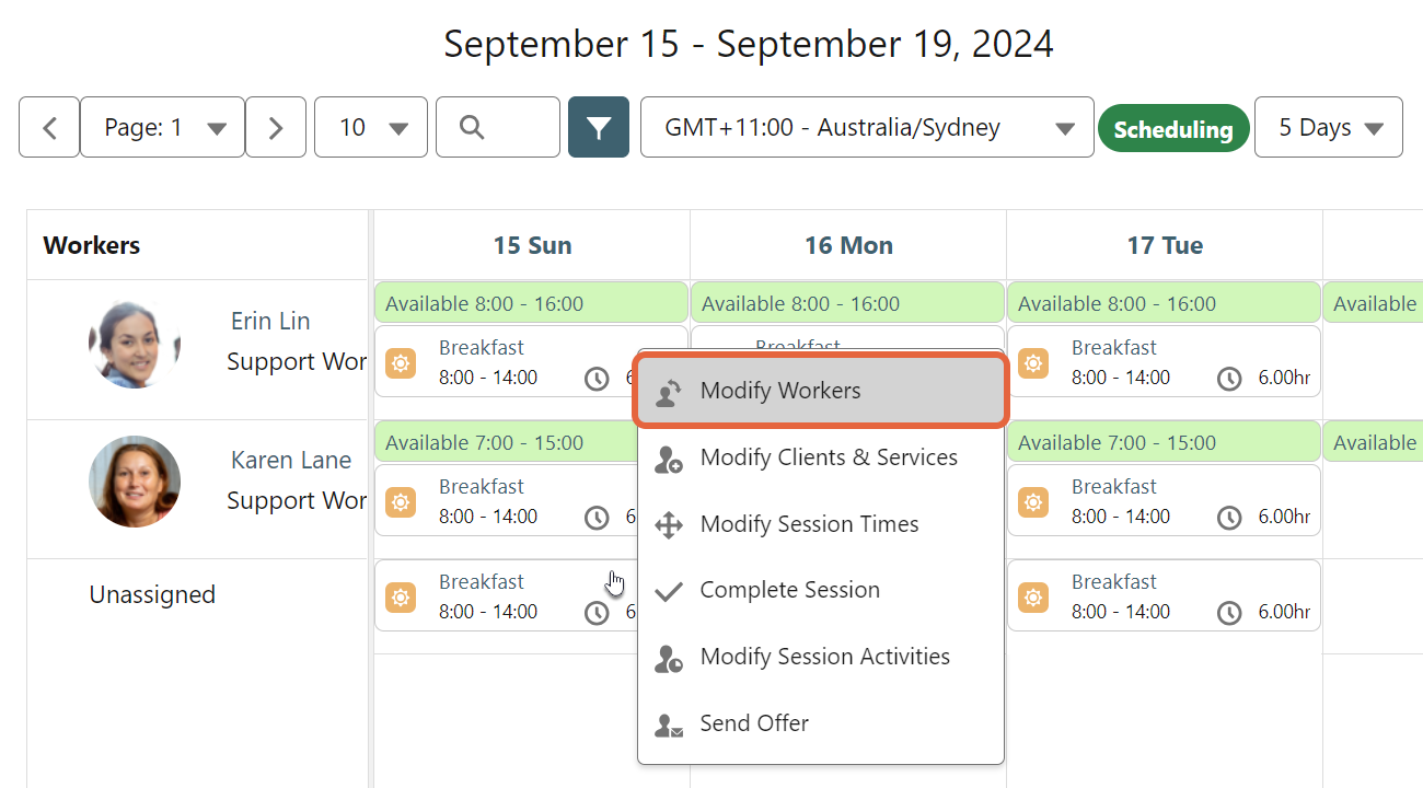 Modify workers right-click action option