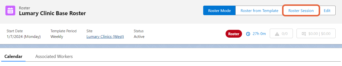 Base roster's Roster Session button