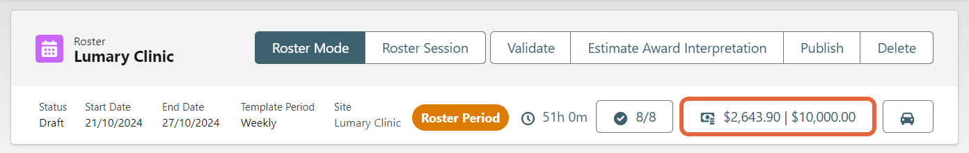 Estimated Cost Breakdown button