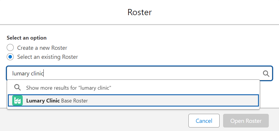 Select an existing roster search