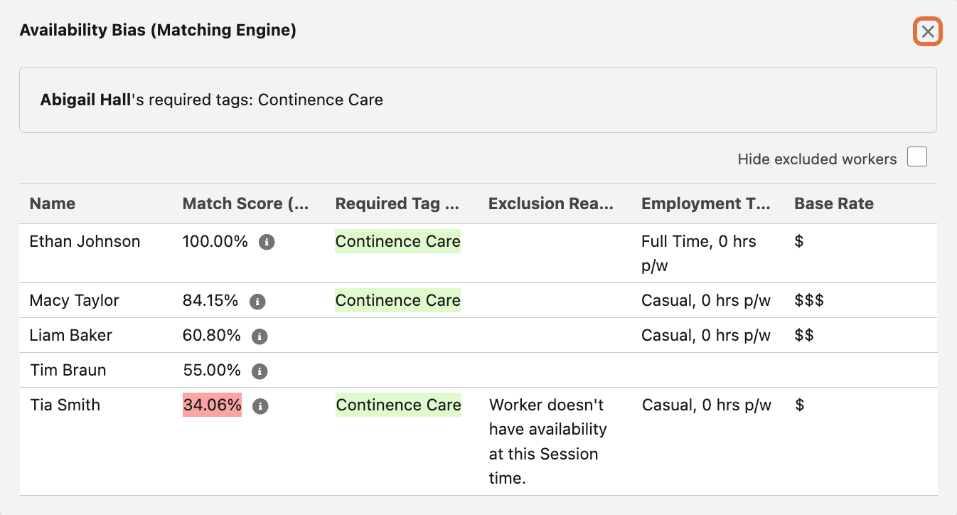 Rule engine results panel