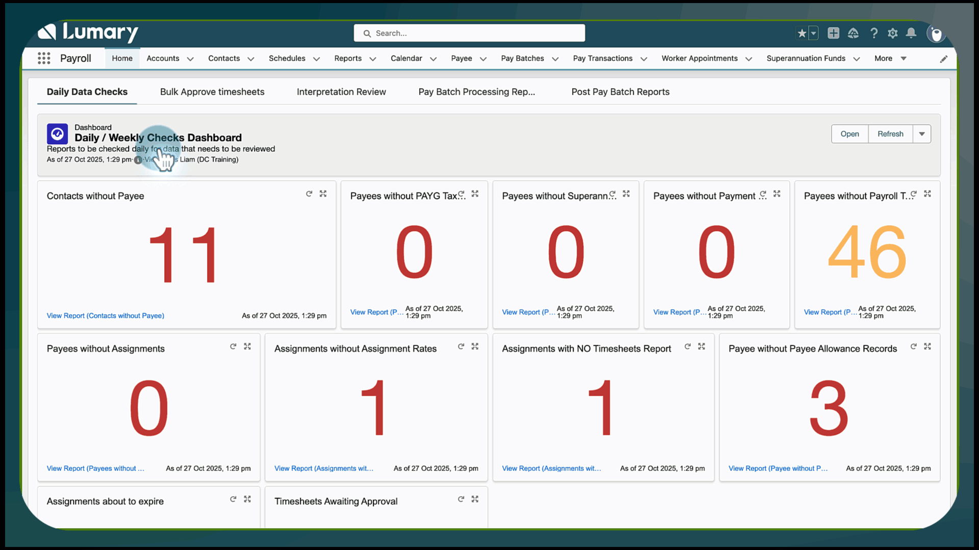 Assignment Rates Job dashboard