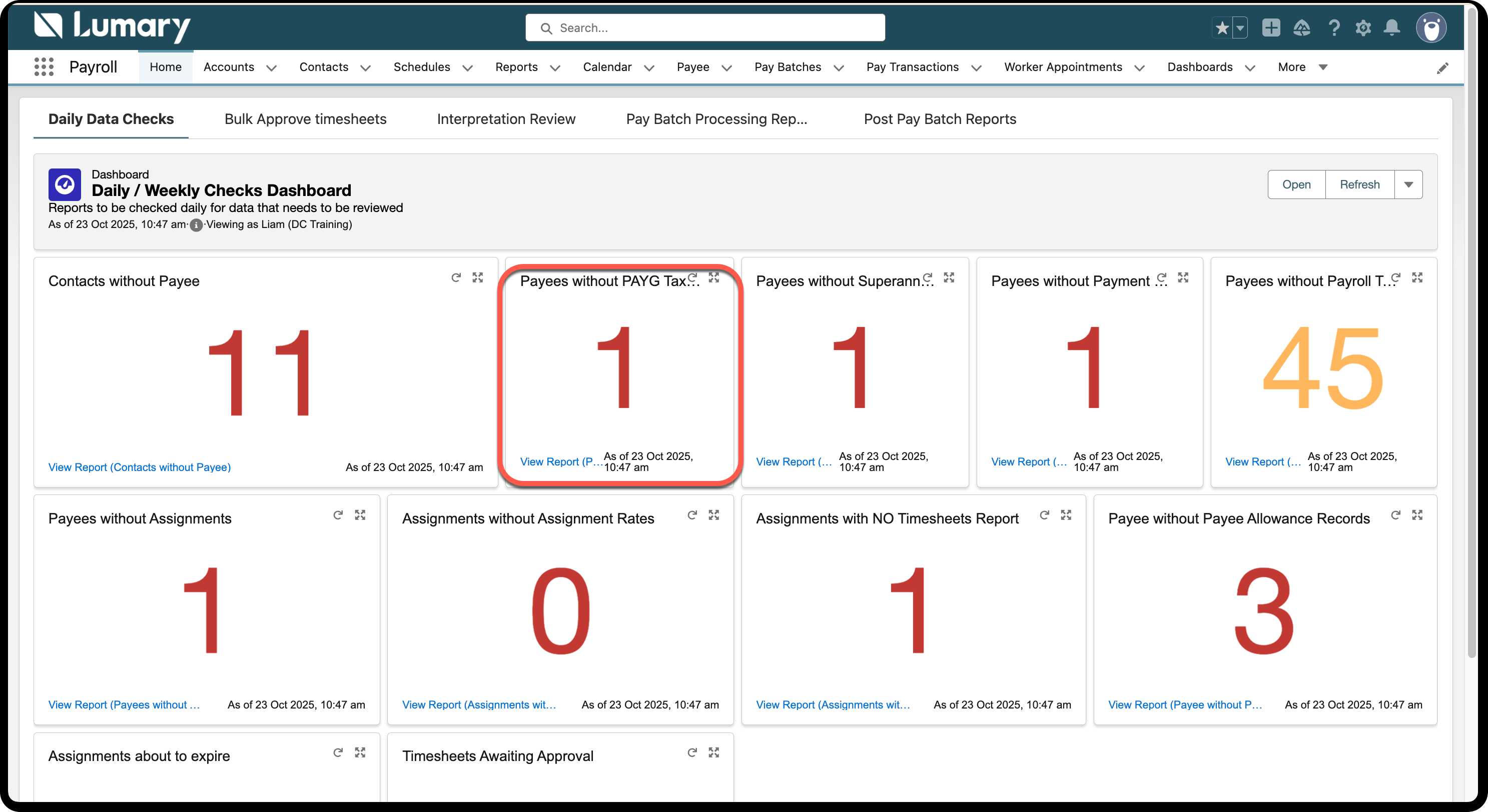 payee without PAYG dashboard report