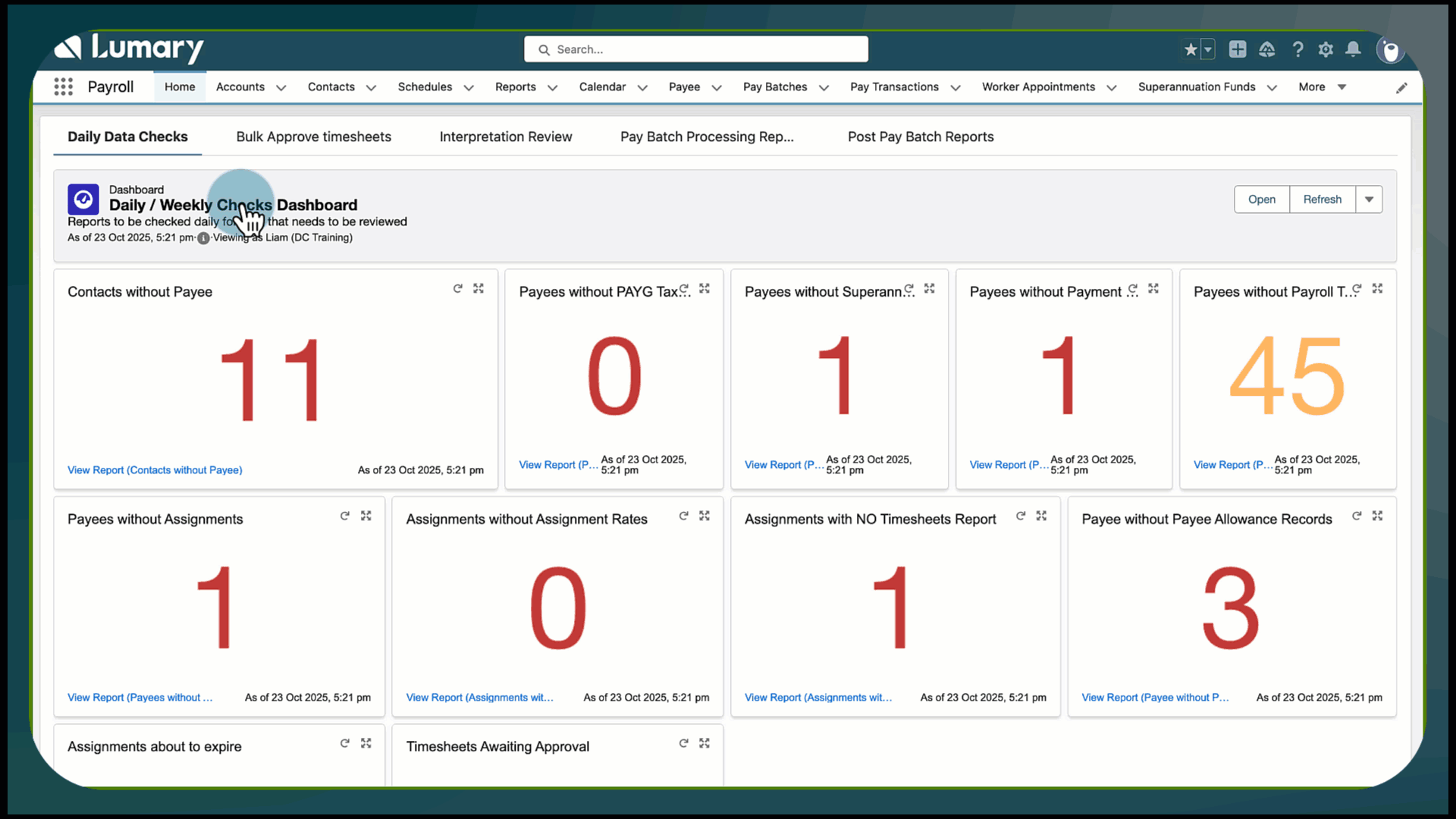 Superannuation dashboard report