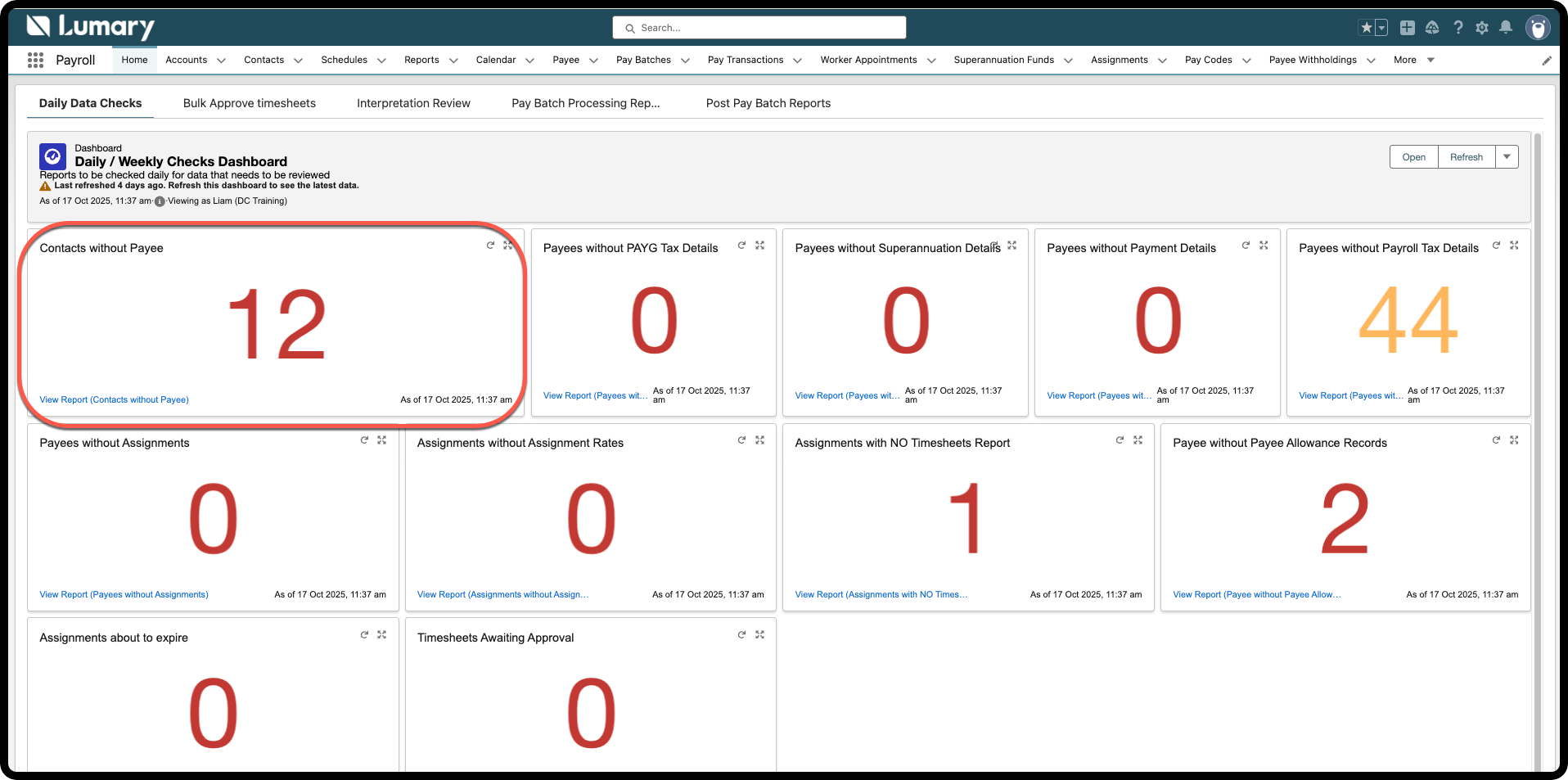 Daily Checks Payees Missing