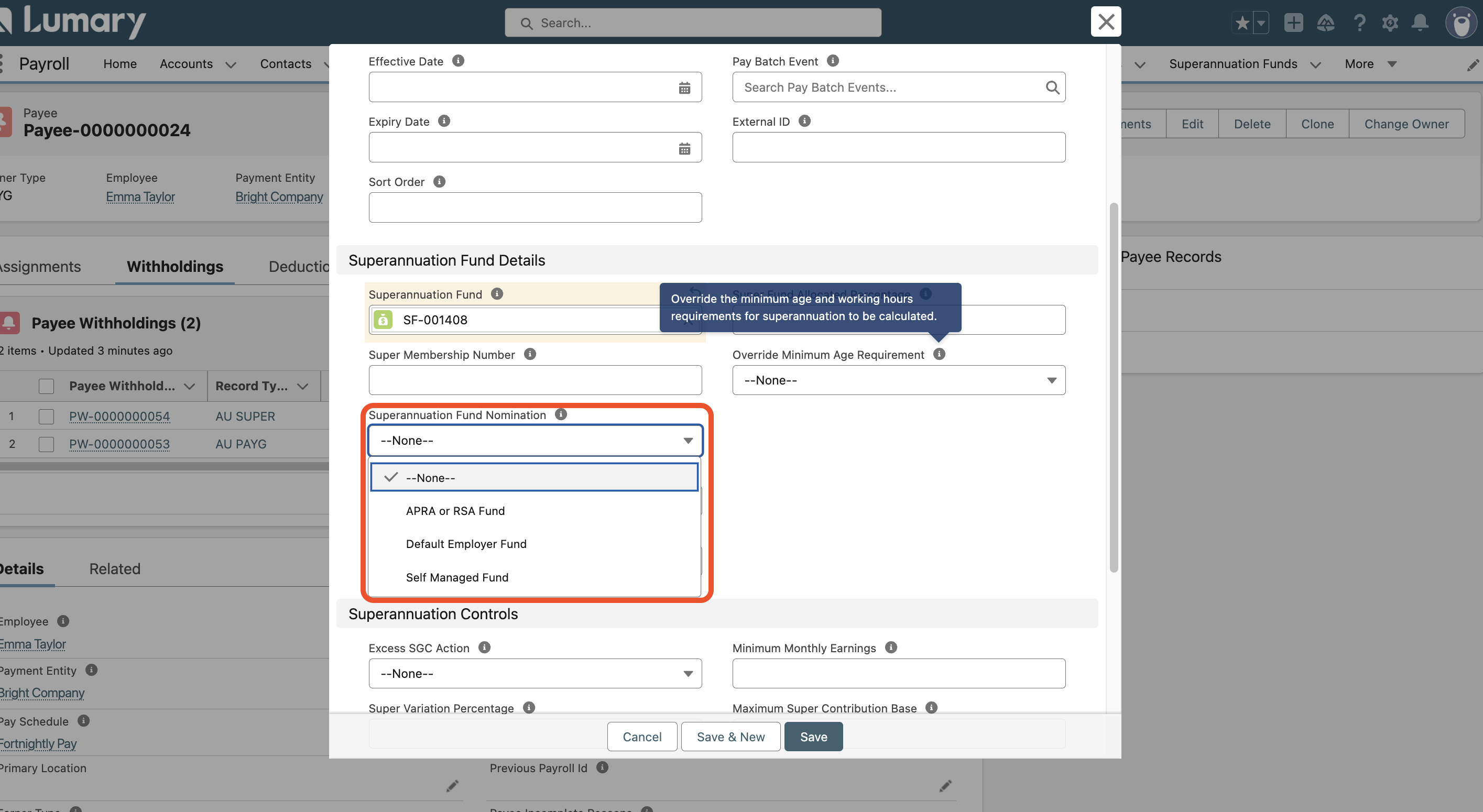 Link a payee's superfund step 2