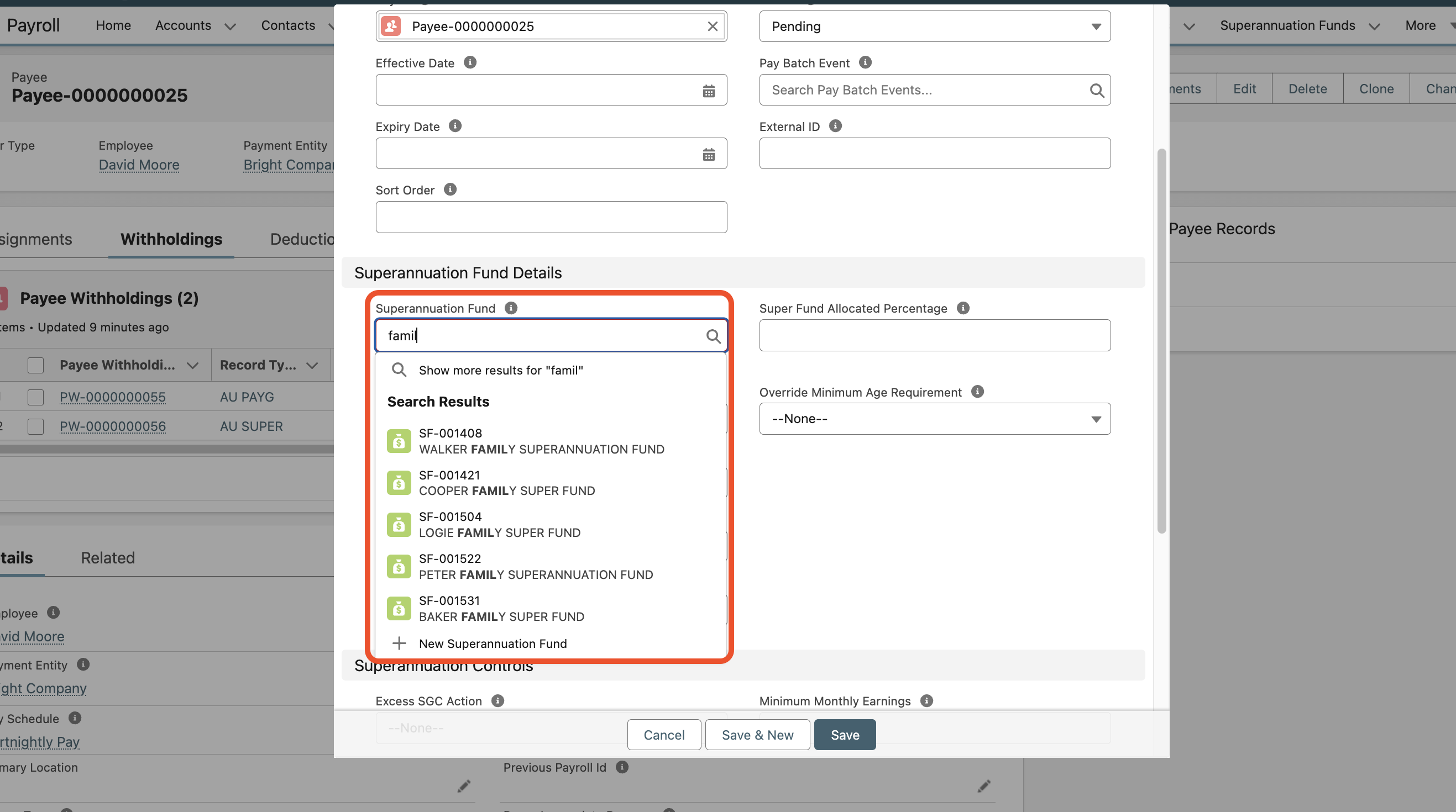 Link a payee's superfund step 1