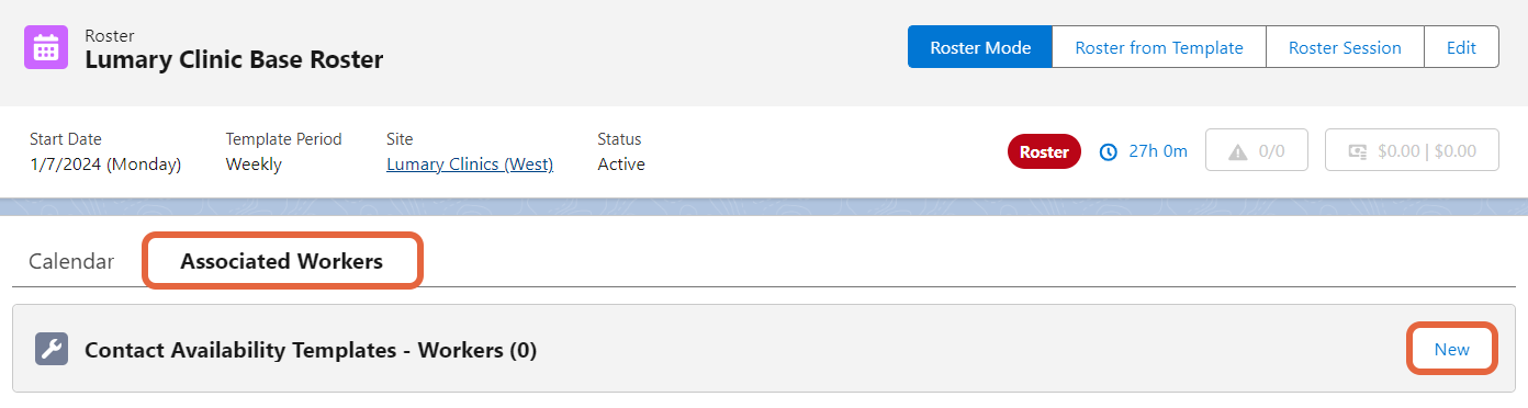 New button on the Associated Workers list