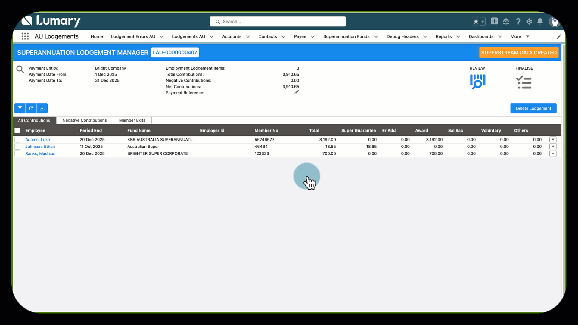 Finalising the SuperStream batch