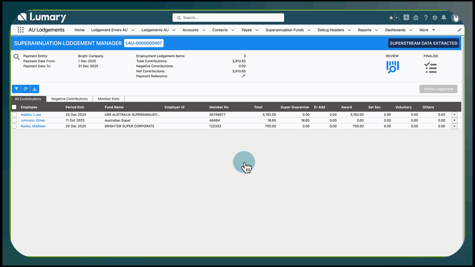 viewing the lodgement file