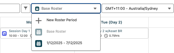 roster period selection list