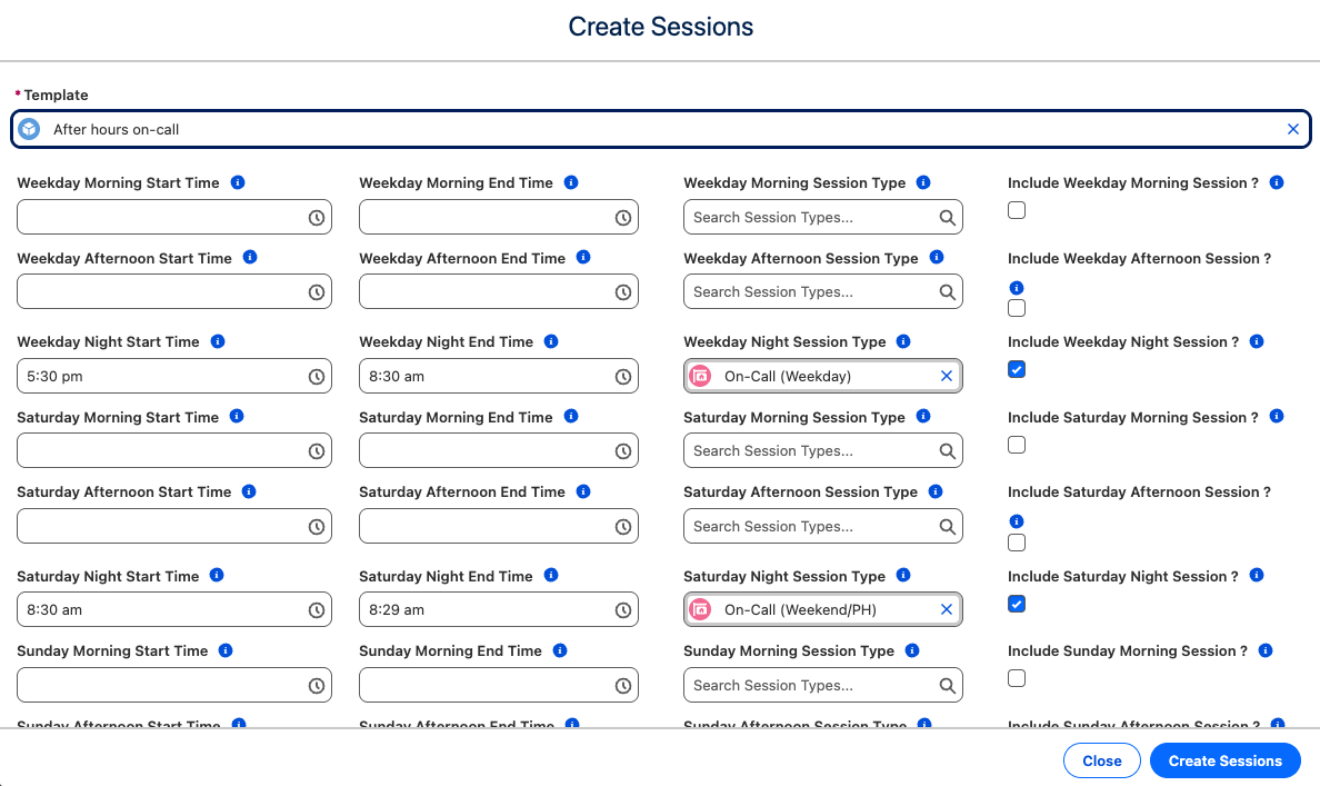 Roster from Template form