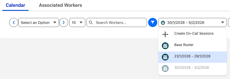 Roster Period selector