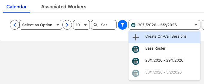 Base Roster / Roster Period selector