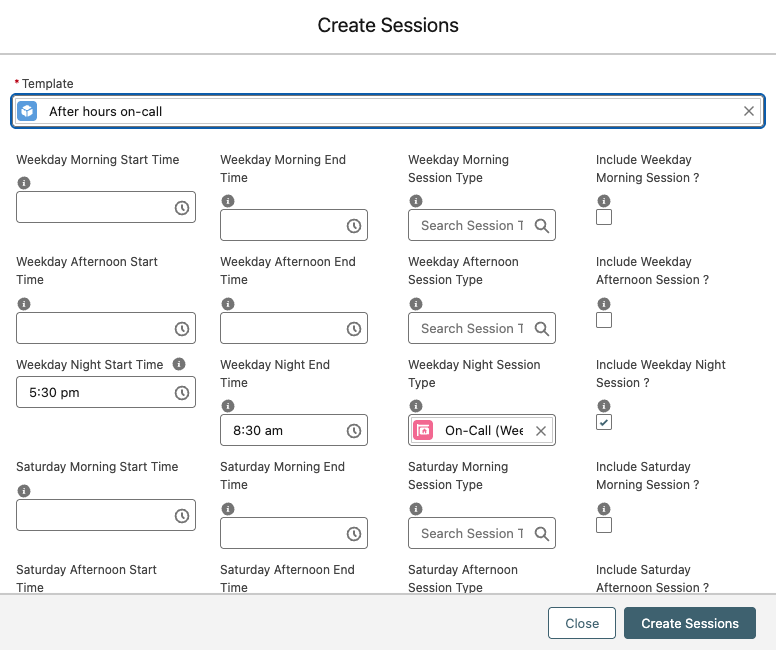 Create on-call sessions from After hours on-call Template