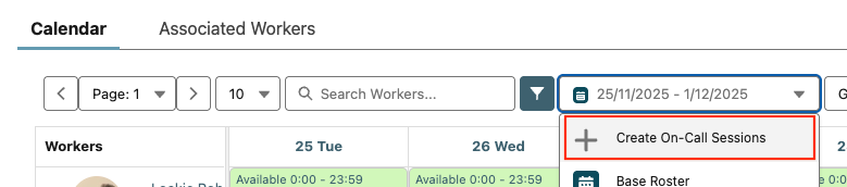 Create On-Call Sessions option