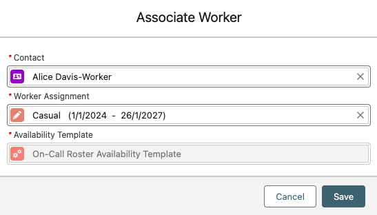 Associate Worker modal