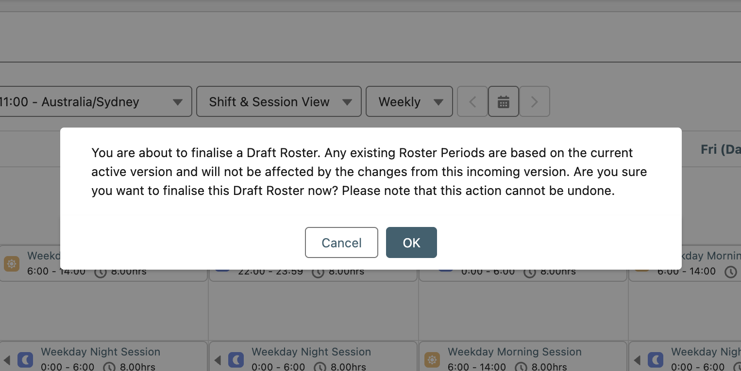 Finalise Draft confirmation