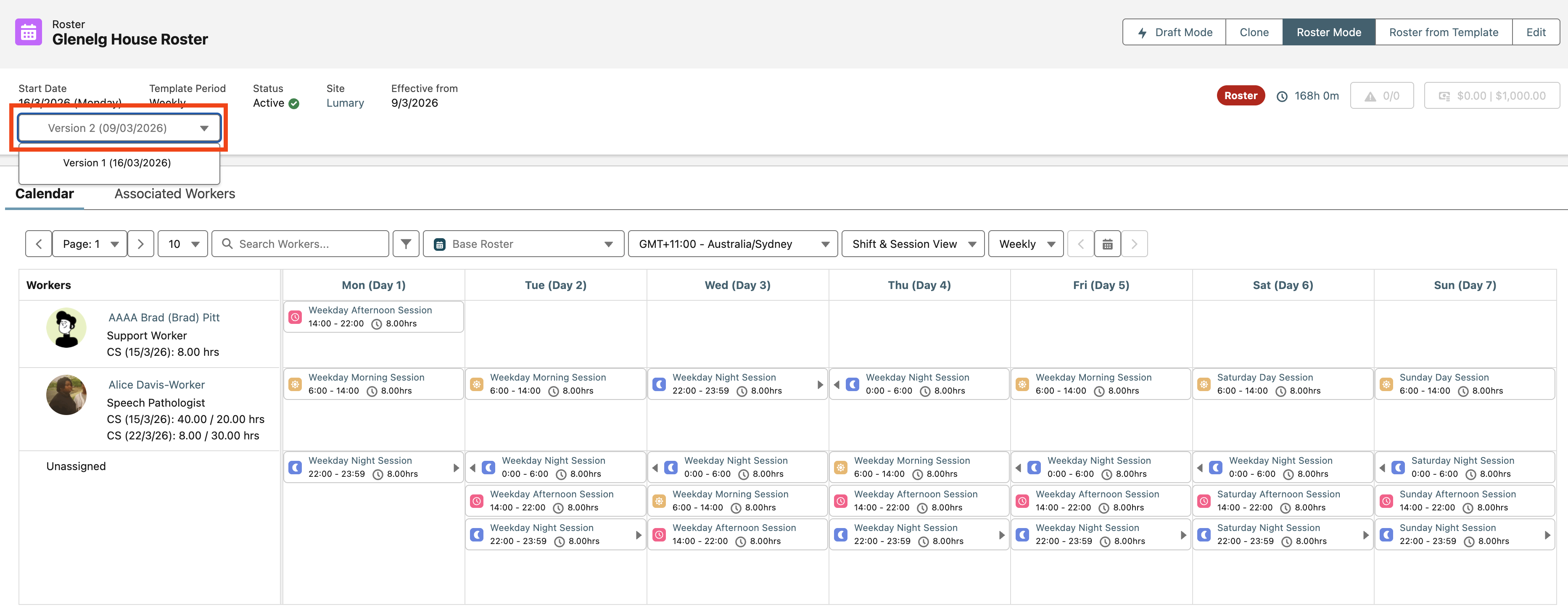 View a a base roster version